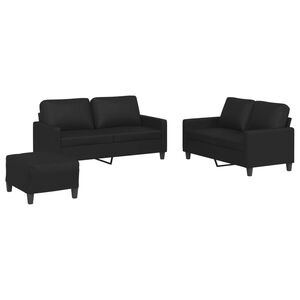 vidaXL Ensemble de canap&eacute;s 3 pcs avec coussins Noir Similicuir