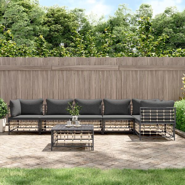 vidaXL Salon de jardin 7 pcs avec coussins anthracite r&eacute;sine tress&eacute;e