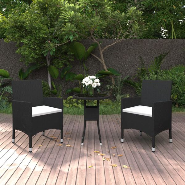 vidaXL Ensemble &agrave; manger de jardin 3 pcs R&eacute;sine tress&eacute;e Noir