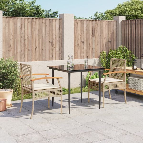 vidaXL Ensemble &agrave; manger de jardin et coussins 3 pcs Beige poly rotin