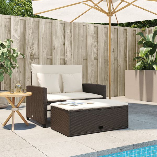 vidaXL Canap&eacute; de jardin avec coussins 2 places marron r&eacute;sine tress&eacute;e