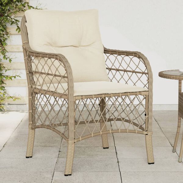 vidaXL Chaises de jardin avec coussins lot de 2 beige r&eacute;sine tress&eacute;e
