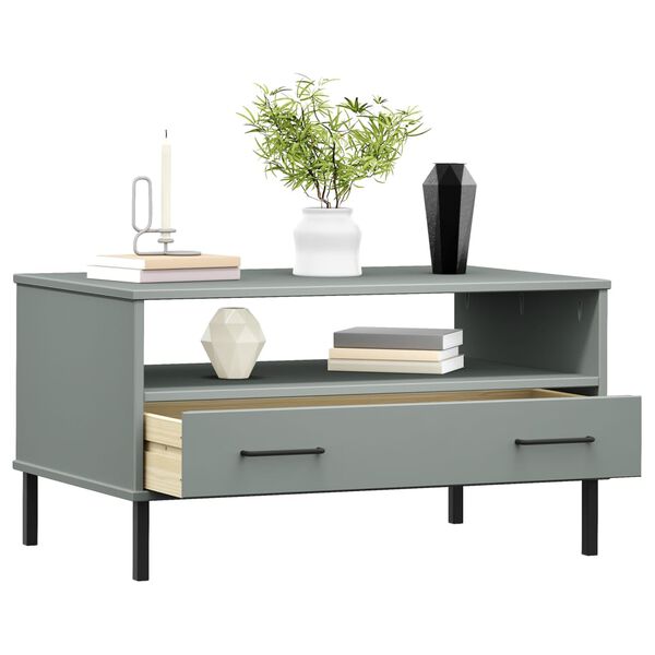 vidaXL Table basse avec pieds en métal Gris 85x50x45 cm Bois OSLO