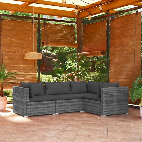 vidaXL Salon de jardin 4 pcs avec coussins R&eacute;sine tress&eacute;e Gris