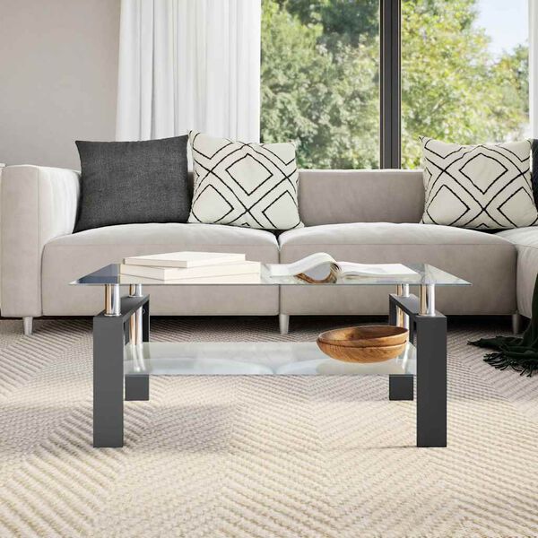 vidaXL Table basse Noir et transparent 95x55x40 cm Verre trempé