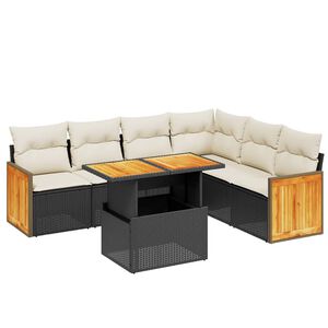 vidaXL Salon de jardin 7 pcs avec coussins noir r&eacute;sine tress&eacute;e
