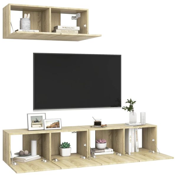 vidaXL Meubles TV 3 pcs Ch&ecirc;ne sonoma Bois d'ing&eacute;nierie