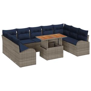 vidaXL Ensemble de canap&eacute; de jardin 10 pcs gris et bleu marine
