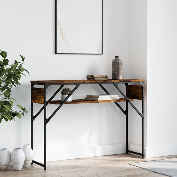 vidaXL Table console avec &eacute;tag&egrave;re ch&ecirc;ne fum&eacute; 105x30x75 cm