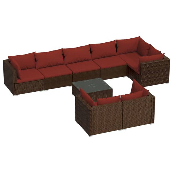 vidaXL Salon de jardin avec coussins 9 pcs marron r&eacute;sine tress&eacute;e