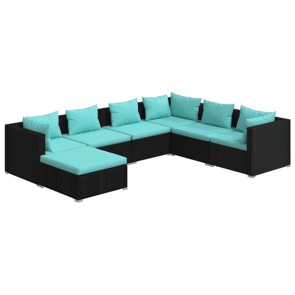 vidaXL Salon de jardin 7 pcs avec coussins R&eacute;sine tress&eacute;e Noir