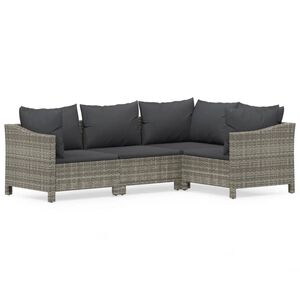 vidaXL Salon de jardin 4 pcs avec coussins Gris R&eacute;sine tress&eacute;e