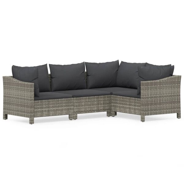 vidaXL Salon de jardin 4 pcs avec coussins Gris R&eacute;sine tress&eacute;e