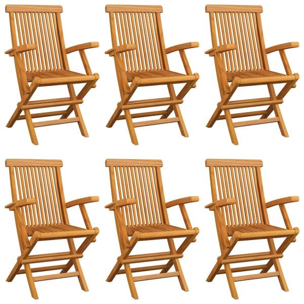 vidaXL Chaises de jardin et coussins blanc cr&egrave;me lot de 6 Teck massif
