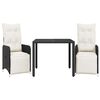 vidaXL Ensemble de bistro de jardin 3 pcs coussins noir poly rotin