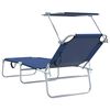 vidaXL Chaise longue pliable avec auvent acier et tissu bleu