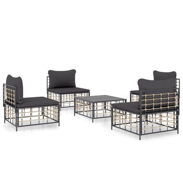 vidaXL Salon de jardin 5 pcs avec coussins anthracite r&eacute;sine tress&eacute;e