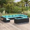 vidaXL Salon de jardin 13 pcs avec coussins Noir R&eacute;sine tress&eacute;e