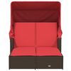 vidaXL Chaise longue double avec auvent et coussins marron poly rotin