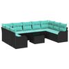 vidaXL Ensemble de canap&eacute; de jardin 10 pcs Noir et turquoise polyrotin