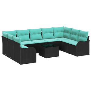 vidaXL Ensemble de canap&eacute; de jardin 10 pcs Noir et turquoise polyrotin