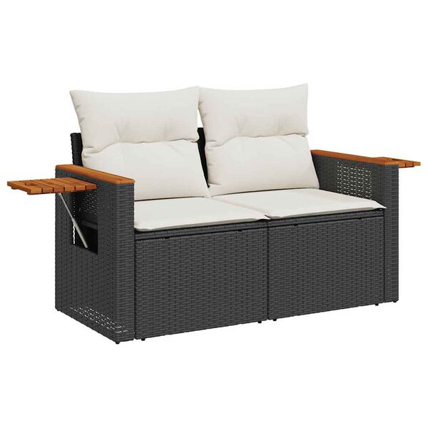 vidaXL Salon de jardin avec coussins 7 pcs noir r&eacute;sine tress&eacute;e acacia