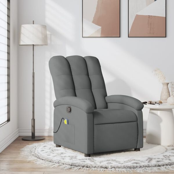 vidaXL Fauteuil inclinable de massage gris fonc&eacute; tissu