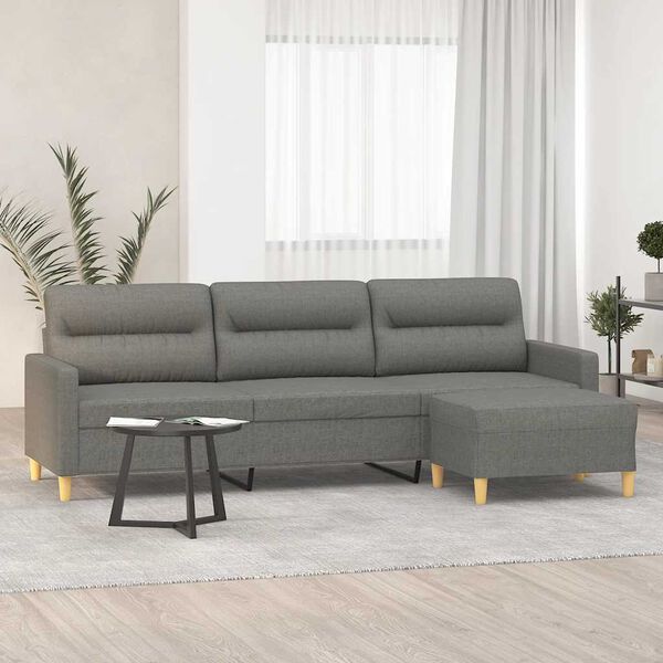 vidaXL Canap&eacute; &agrave; 3 places avec repose-pieds Gris fonc&eacute; 210 cm Tissu