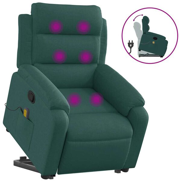 vidaXL Fauteuil inclinable de massage vert foncé tissu
