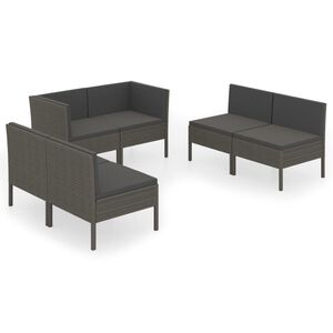 vidaXL Salon de jardin 6 pcs avec coussins r&eacute;sine tress&eacute;e gris
