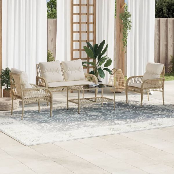 vidaXL Salon de jardin avec coussins 4 pcs beige r&eacute;sine tress&eacute;e