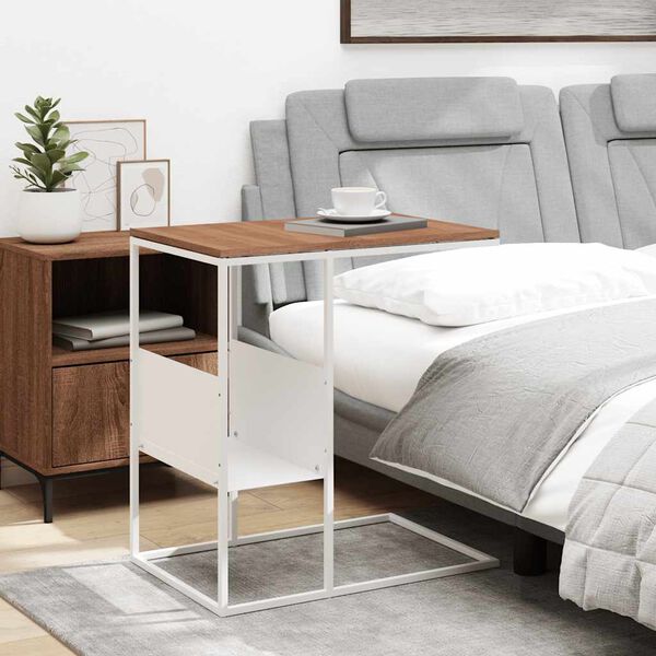 vidaXL Table d'appoint Blanc 55x36x59,5 cm Bois d'ing&eacute;nierie