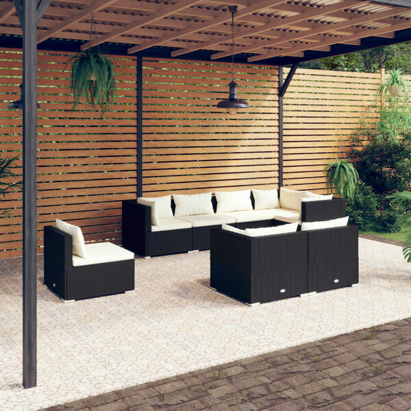vidaXL Salon de jardin 8 pcs avec coussins R&eacute;sine tress&eacute;e Noir