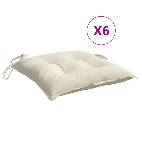 vidaXL Coussins de chaise lot de 6 blanc cr&egrave;me 40x40x7 cm tissu oxford