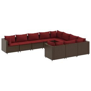 vidaXL Salon de jardin 10 pcs avec coussins marron r&eacute;sine tress&eacute;e