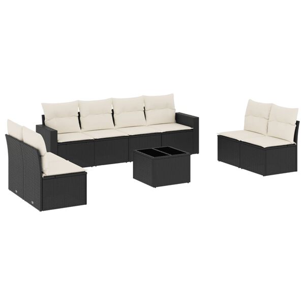 vidaXL Salon de jardin 9 pcs avec coussins noir r&eacute;sine tress&eacute;e