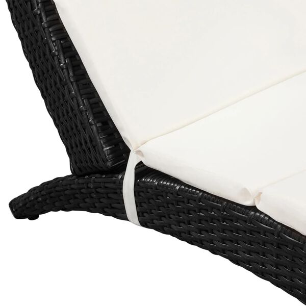 vidaXL Chaise longue pliable avec coussin R&eacute;sine tress&eacute;e Noir