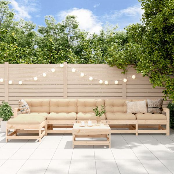 vidaXL Salon de jardin 7 pcs avec coussins bois massif