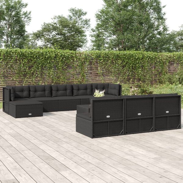 vidaXL Salon de jardin 11 pcs avec coussins noir r&eacute;sine tress&eacute;e