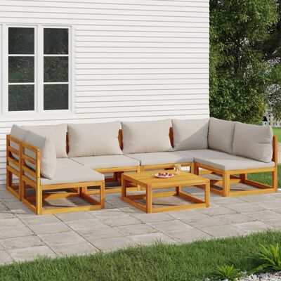 vidaXL Salon de jardin 7 pcs avec coussins gris clair bois massif