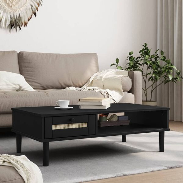 vidaXL Table basse SENJA aspect rotin noir 100x55x33 cm bois massif