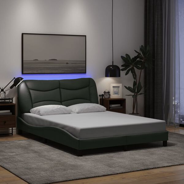 vidaXL Cadre de lit avec LED sans matelas Hvar gris fonc&eacute; 137x190 cm tissu