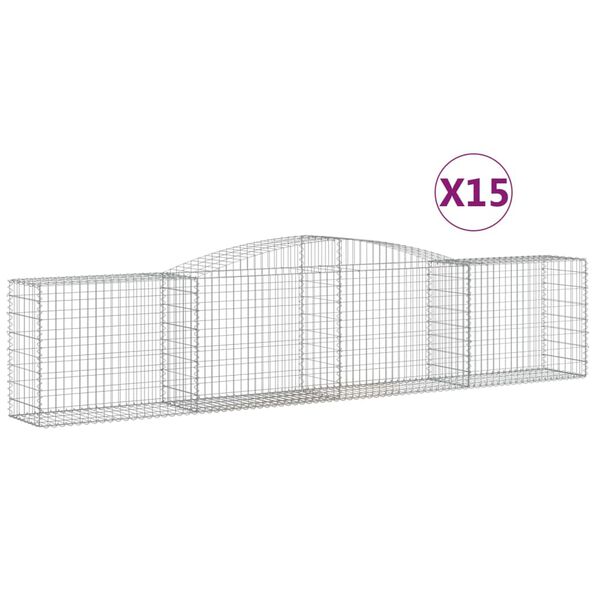 vidaXL Paniers &agrave; gabions arqu&eacute;s 15 pcs 400x50x80/100 cm Fer galvanis&eacute;