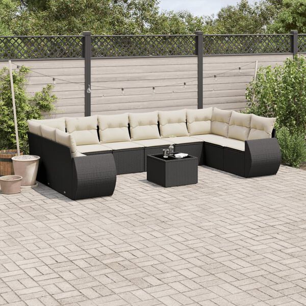 vidaXL Salon de jardin 11 pcs avec coussins noir r&eacute;sine tress&eacute;e