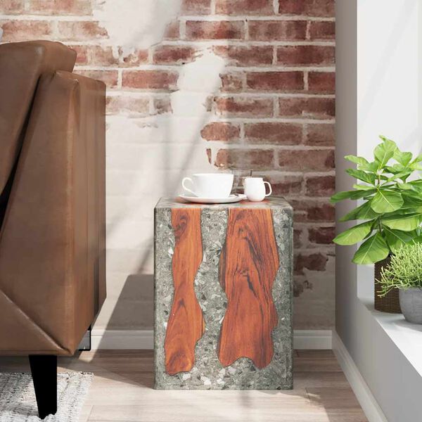 vidaXL Tabouret Bois de teck massif et r&eacute;sine