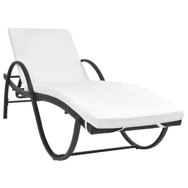 vidaXL Chaise longue avec coussin et table R&eacute;sine tress&eacute;e Noir