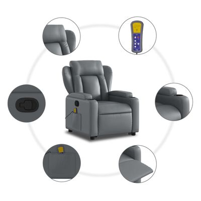 vidaXL Fauteuil inclinable de massage gris similicuir