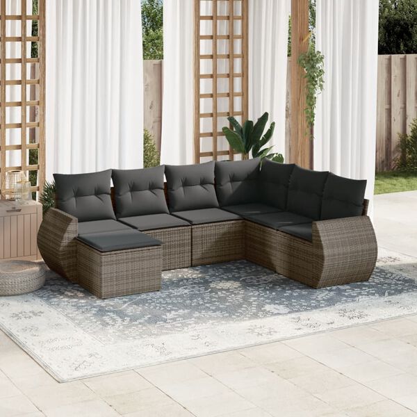 vidaXL Salon de jardin avec coussins 7 pcs gris r&eacute;sine tress&eacute;e