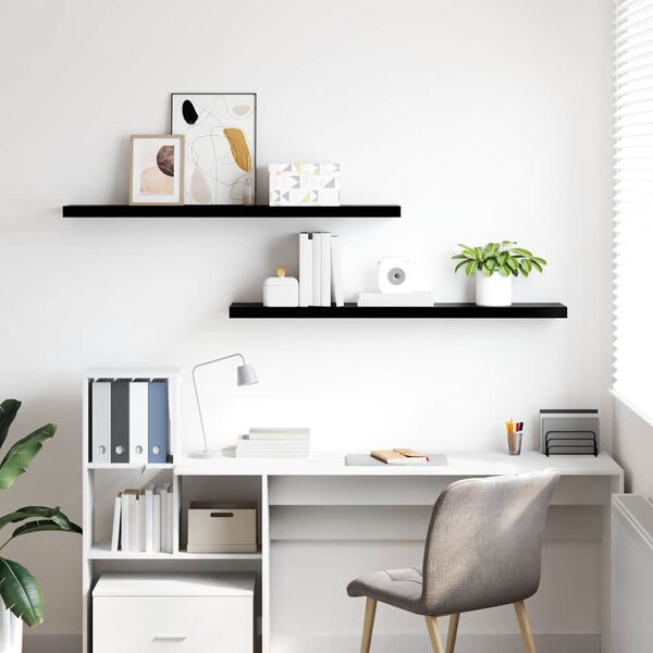 vidaXL &Eacute;tag&egrave;re murale flottante 2 pcs Noir brillant 120x23,5x3,8cm MDF