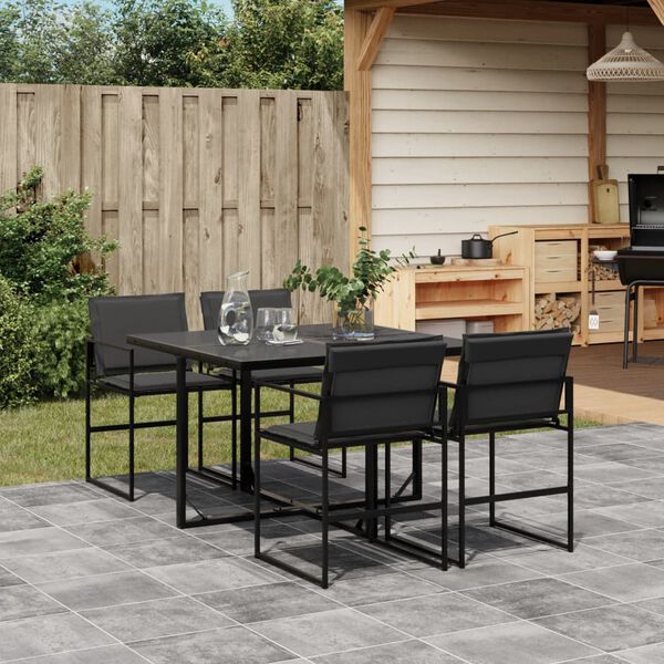 vidaXL Ensemble &agrave; manger de jardin avec coussins 5 pcs noir textil&egrave;ne